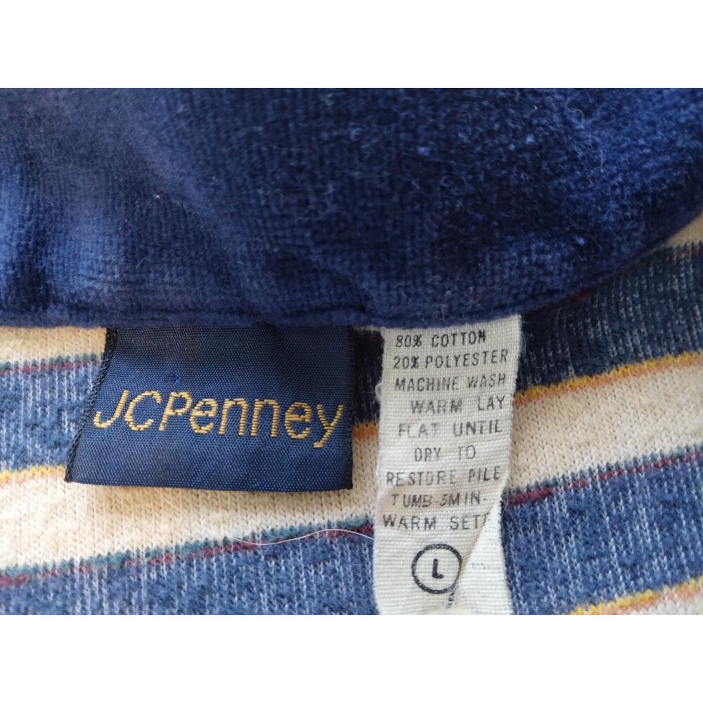 Vtg 60s 70s Mens Large Shirt Terry Cloth Striped Navy Disco Skate Surf JCPenney - Picture 5 of 11